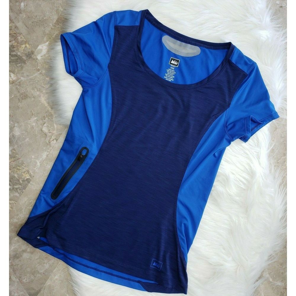 REI Blue Scoop Neck Athletic Top Stretch Sz XXS